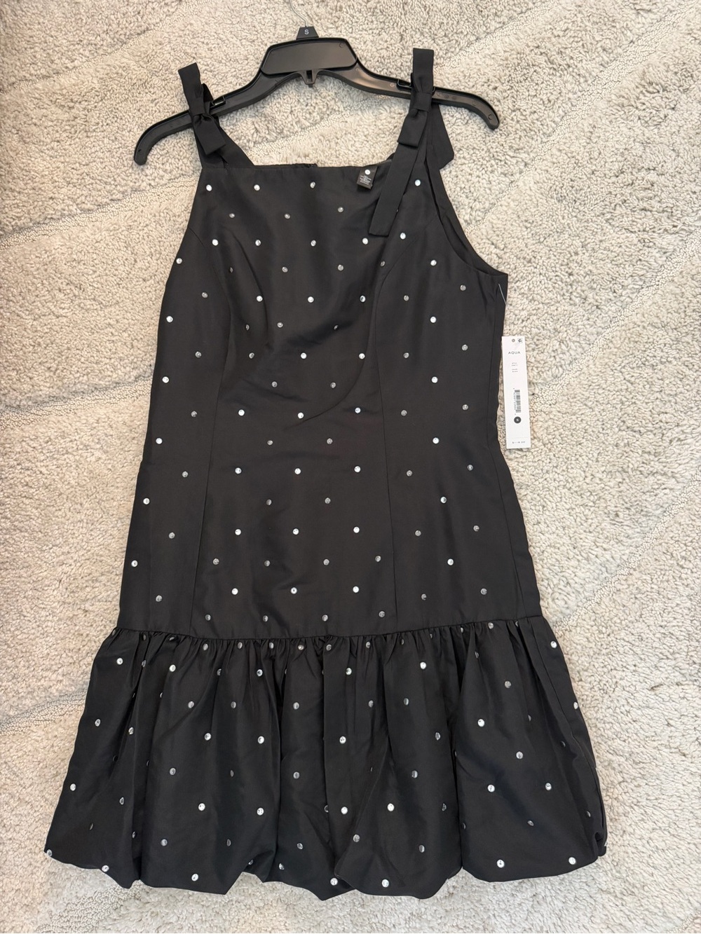 Aqua Black Polka Dot Tie-Shoulder Dress